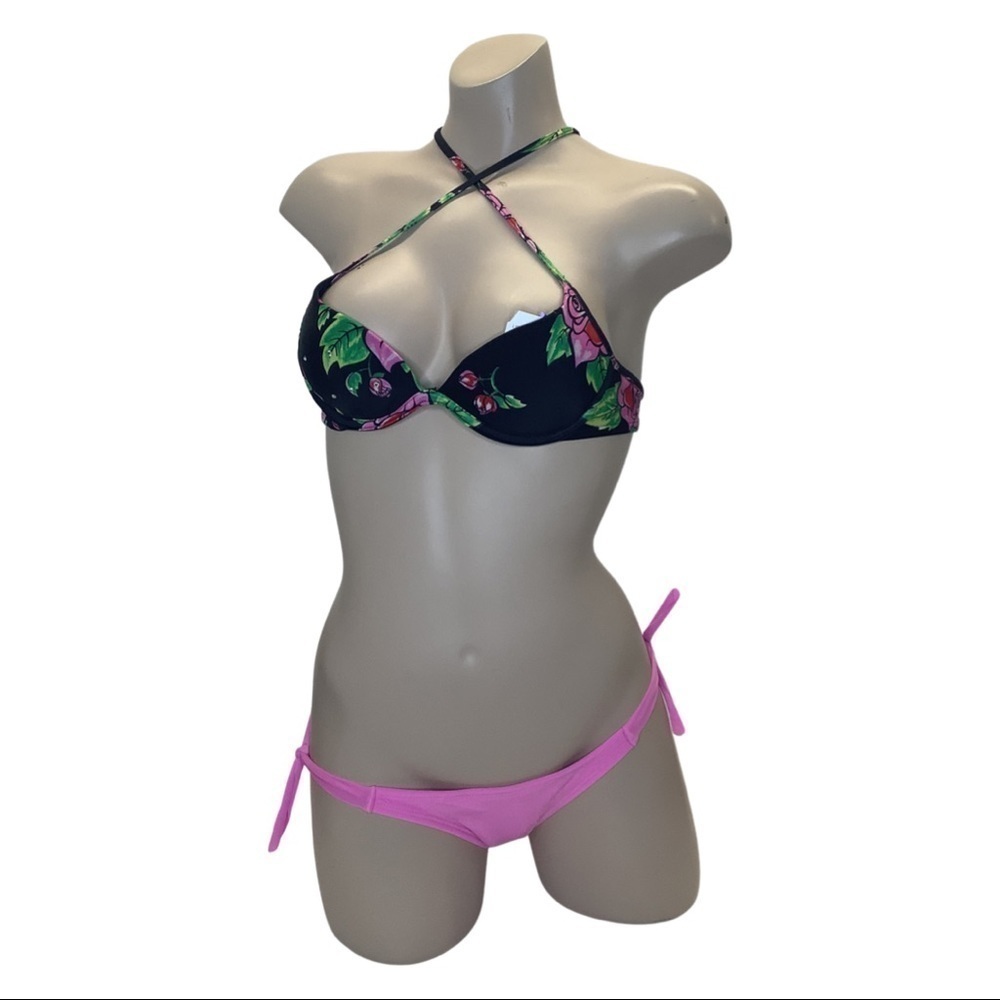 Recco Size Medium Brazilian Floral Underwire Bikini Top & Side Ties Bottom. New